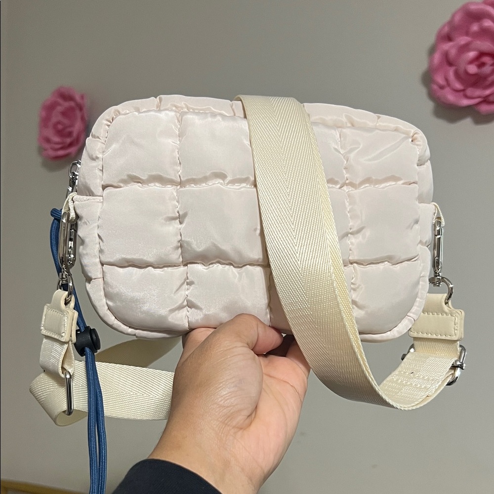 Cream Quilted Crossbody Bag